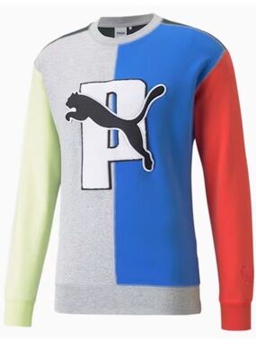 Puma Colorblock Crewneck in Blue, Red, Lime, Gray